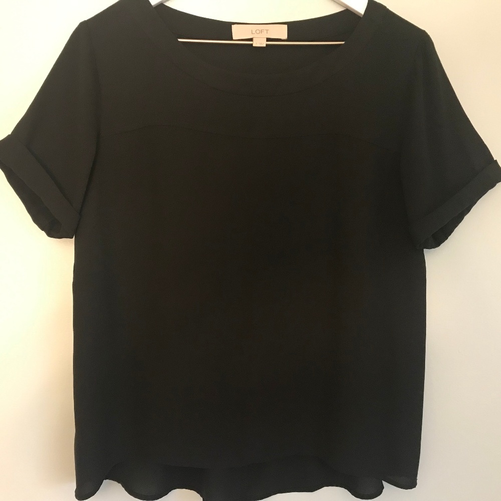 LOFT - black, short sleeved blouse